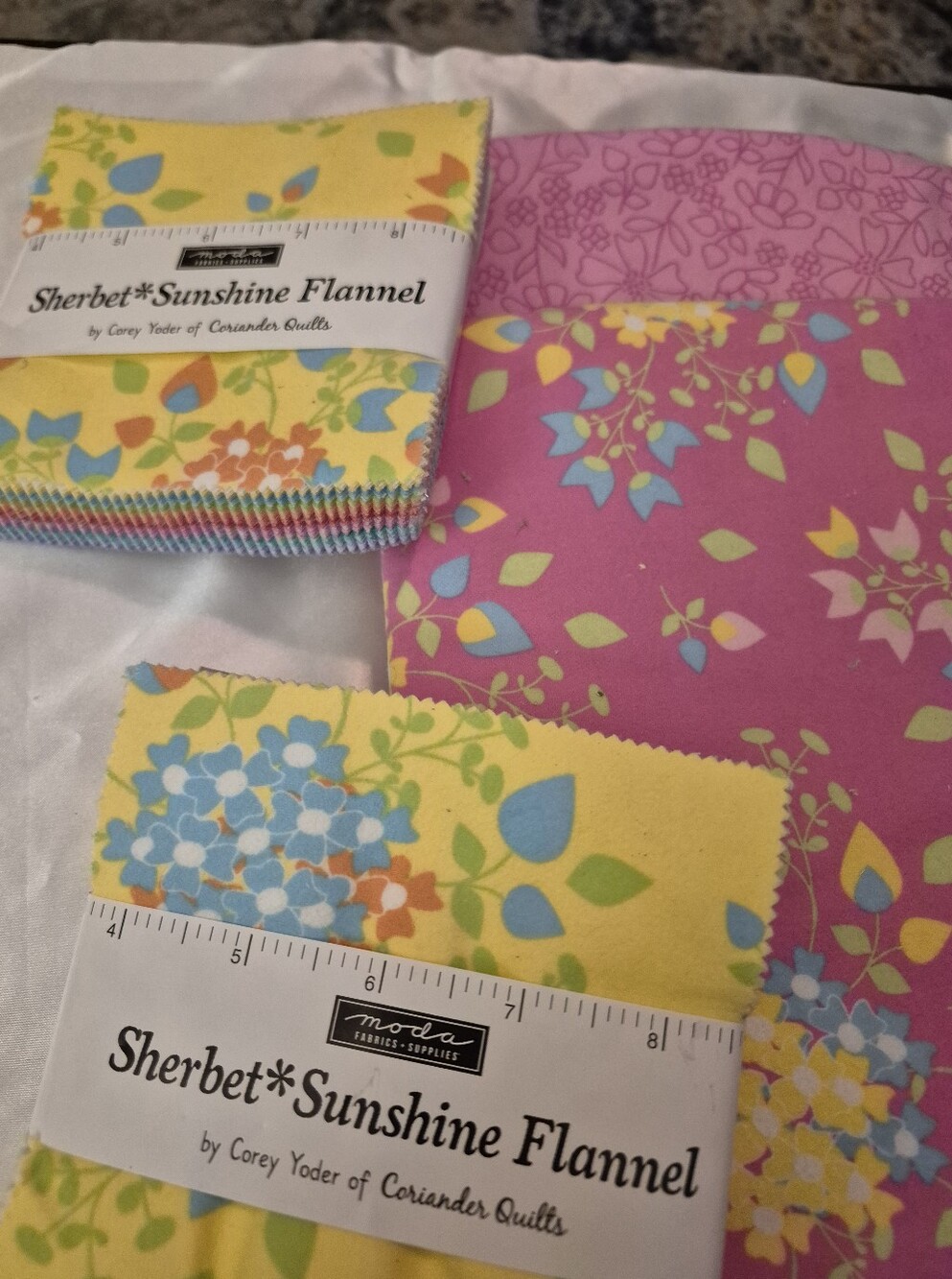 Corey Yoder Moda Sherbet Sunshine Flannel Bundle Two 3 Yard Cuts & 2 Charm Packs